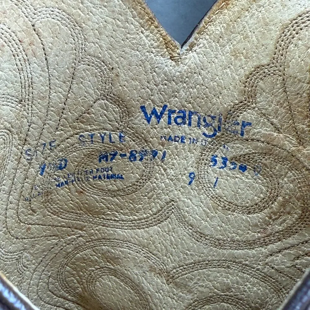 Vintage Wrangler USA Brown Leather Cowboy Western Boots Men's 9D